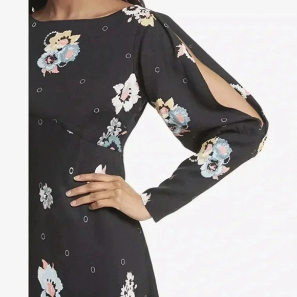 Free People Women Dress Split Sleeve Floral Mini Long Sleeve Black Size 0 - Picture 7 of 9